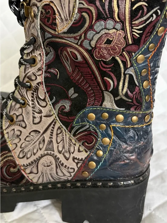 L'ATISTE Multicolor Embossed Lace-Up Combat Booties - Picture 7 of 12